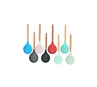 JINGYAN Cuillères Cuisine Scoop Silicone Cuisson Colandres Crépres Alimentaires Cuillère Skimmer Scrimmer Poignée en Bois résistant à la Chaleur Non-bâton Colandre(Random 3 pcs)