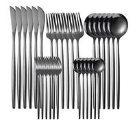 JINGYAN Cuillères Gold Dinnerware Set Stainless Steel Steak Knife Fork Coffee Spoon Teaspoon Flatware Dishwasher Safe Kitchen Tableware Set(Black)
