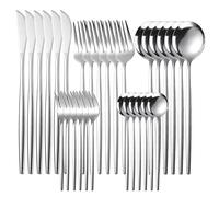 JINGYAN Cuillères Gold Dinnerware Set Stainless Steel Steak Knife Fork Coffee Spoon Teaspoon Flatware Dishwasher Safe Kitchen Tableware Set(Silver)