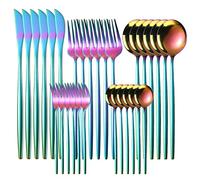JINGYAN Cuillères Gold Dinnerware Set Stainless Steel Steak Knife Fork Coffee Spoon Teaspoon Flatware Dishwasher Safe Kitchen Tableware Set(Rainbow)