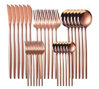 JINGYAN Cuillères Gold Dinnerware Set Stainless Steel Steak Knife Fork Coffee Spoon Teaspoon Flatware Dishwasher Safe Kitchen Tableware Set(Rose Gold)