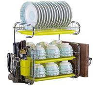 JINGYAN Égouttoirs à vaisselle Organizer Stand Sink Drain Cutting Board Holder Drainboard Tiers Dish Drying Rack Drainer Plate Storage Shelf Kitchen(Beige)