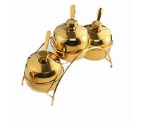 JINGYAN Étagère à épices Steel Gold Seasoning Condiment Pot Set Spice Salt Sugar Container Pepper Jar Tool with Lid and Spoon Holder Rack