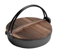 JINGYAN Faitouts Style Cast Iron Pot Household Uncoated Non-stick Saucepan with Wooden Cover Portable Multi-function Soup