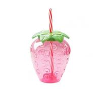 JINGYAN Gobelets Strawberry Glass Water Cup With Lid Cartoon Food Grade PP Wide Application Milk Juice Cups Breakfast Home Office Bottle(A)