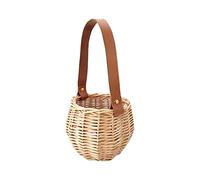 JINGYAN Paniers à œufs Cute Basket Hanging Baskets Garden Flower Vase Picnic Portable Rattan Photo Props With Leather Handle Potted Plant Pot