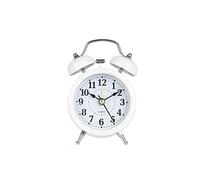 JINGYAN Réveil Alarm Clock Retro Twin Bell Metal Desk Table Analog Silent with Night Light for Home Office Mini Travel(White)