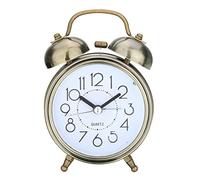 JINGYAN Réveil Vintage Retro Mechanical Quartz Snooze Bell Clock Night Light Alarm Loud Double Metal Students Home Bedside(Bronze)