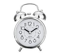 JINGYAN Réveil Vintage Retro Mechanical Quartz Snooze Bell Clock Night Light Alarm Loud Double Metal Students Home Bedside(Silver)