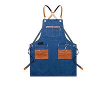 JINGYAN Tabliers Canvas kitchen Aprons For Woman Men Chef Work Apron For Grill Restaurant Bar Shop Cafes Beauty Nails Studios Uniform(Blue)
