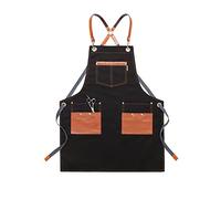 JINGYAN Tabliers Canvas kitchen Aprons For Woman Men Chef Work Apron For Grill Restaurant Bar Shop Cafes Beauty Nails Studios Uniform(Black)