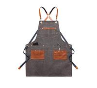 JINGYAN Tabliers Canvas kitchen Aprons For Woman Men Chef Work Apron For Grill Restaurant Bar Shop Cafes Beauty Nails Studios Uniform(Grijs)