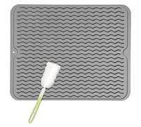 JINGYAN Tapis d'évier Dish Drying Mat, Dish Drying Mat, Heat Resistant and Non-Slip,Easy to Clean, Sink Mat with Cleaning Brush(Grijs)