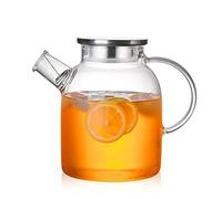 JINGYAN Théières Théière en verre Transparent résistant à la chaleur fleur bouilloire cruche avec couvercle bambou/acier inoxydable conteneur de jus clair
