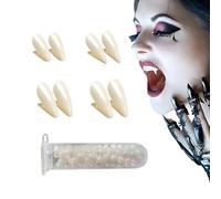 Jingyukj Dents de Vampire Adulte,Dent de Vampire,Halloween Vampire Fausses Dents,4 Ensembles de Vampire Teeth with 1 Ensemble de Gel Dentaire tubulaireHalloween Vampire Fangs