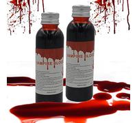 Jingyukj Faux Sang,Faux Sang Liquide,Sang Frais Artificiel,Halloween Maquillage de Vampire,Monstre,Fake Blood 2x60mL Faux Sang Lavable pour Vêtements,pour Effets Spéciaux,Sang de Scène