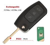 Jingyuqin 315/433mhz 4d63 4d60 Clé À Distance De Voiture Pour Ford Fusion Focus Mondeo Fiesta Galaxy Hu101 Fo21 Lames Clés Rabattables De Véhicule - Type With 4d60-Fo21 Key #B