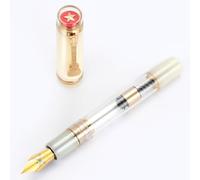 Jinhao 1935 Tiandao - Stylo plume, pointe moyenne 8, clip guitare dorée, acrylique blanc et transparent, avec convertisseur