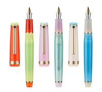 Jinhao 82 Lot de 3 stylos-plume en acrylique transparent mélangé couleur macaron Pointe moyenne Bordure dorée avec convertisseur