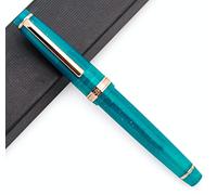 Jinhao 82 Stylo plume en celluloïd à encre acrylique avec convertisseur d'encre (pointe fine, clip doré, bleu paon)