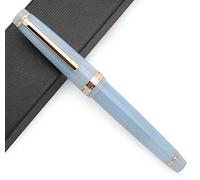 Jinhao 82 Stylo plume en celluloïd à encre acrylique avec convertisseur d'encre (pointe fine, clip doré, bleu grisâtre transparent)