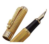 Jinhao Stylo plume Dreadnaught et chaîne dorée Dragon Plume courbée Yeux en cristal rouge avec convertisseur d'encre Fude Pen