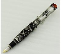 Jinhao Stylo plume vintage Dragon King à pointe fine, bijou de couleur grise sur le dessus, stylo lourd avec pochette