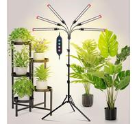 JINHONGTO Lampe de Plante, 54W, 6 Têtes, Spectre Complet, Timer 4/8/12h, Support Rétractable, Noir, Plastique et Verre