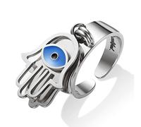 JINHUI Bagues en forme de cœur avec breloques pour femme, bague d'amitié en acier inoxydable plaqué or 18 carats, bague d'amitié en forme de cœur, bague de Fatma mauvais œil, cadeau délicat pour une