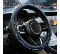 jinhuo Housse de Volant Cuir Microfibre Universelle 37-39 cm Antidérapante Grip Imperméable Protecteur Volant Premium Respirant pour Renault Clio 2010-2012,Black with Blue Line