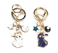 JINJUMEI 2 Pièces Porte-Clés Sailor Moon, Porte-clés Dessin Animé Mignon Magique Chat Porte-Clés Chats Pendentif Porte-Clés Lune Chat pour Sacs à Main, Porte-Clés, Cadeaux Anniversaire