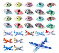 JINJUMEI 20 Pièces Mini Voiture, 10 Pièces Avion Polystyrene Planeur, Avion Jouet Main Lancer, Mini Voitures de Course 4 Roues motrices pour Petits Cadeaux d'anniversaire (Couleur Aléatoire)