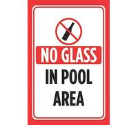 JINKAIRUI Pancarte murale « No Glass in Pool Area » - Impression rouge et noir - Inscription « Pool Rules Rules » - Panneau d'avertissement en plein air