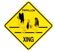 JINKAIRUI Plaque en étain Papillon Xing Caution Crossing Dog - Cadeau pour la maison, le bureau, le bar - Décoration murale intérieure et extérieure - 8 x 8 cm