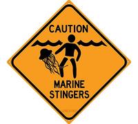 JINKAIRUI Plaque en métal avec inscription « Caution Marine Stingers Man O War Jellyfish Warning Caution Beach Coastal » - Plaque Tiki pour intérieur ou extérieur - 30,5 x 30,5 cm