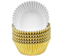 Jinlaili 100PCS Caissettes à Cupcakes en Papier Métallisé, Caissettes à Muffin Tasses, Cupcake Wrappers, Emballage de Cupcakes Décoration pour Anniversaire Party Fête de Mariage Dessert (Or)