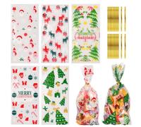 Jinlaili 120 Pièces Sachets de Bonbons Friandises Sachets Cadeaux avec Twist Ties, Pochette à Biscuits, Sacs de Biscuits pour Chocolat Bonbons, Noël sachet plastique bonbon, Noël Sacs à Cadeaux