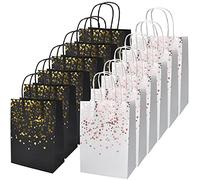 Jinlaili 12PCS Sachet Cadeau, Sac Kraft avec Poignée, Sac en Papier Kraft Motif Coeur en Or Rose, Réutilisable Sac Cadeau en Papier pour Emballage Cadeau Noël Mariage Anniversaire Fête(Noir+blanc)