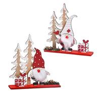 Jinlaili 2 Pièces Décoration de Table de Noël en Bois, Père Noël en Bois, Sapin de Noël, Décor De Bureau Figurine De Noël, Pere Noel Decoration, Cadeaux de Noël pour Enfants, Ornement de Noël Rouge