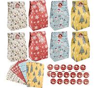 Jinlaili 24 Pièces Sac en Papier Kraft de Noël, Sachets à Bonbons avec Autocollants, Pochette Cadeau pour Emballage, Bonbons, Biscuits