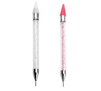 Jinlaili 2PCS Dotting Stylo Selecteur, Stylo à Ongles Strass, Double Extrémité Strass Gemmes Cristaux Goujons Cueilleurs de Bijoux Stylo de Crayon de Cire, Outil de Nail Art DIY (Rose et Blanc)