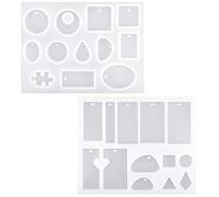Jinlaili 2PCS Moulle Silicone Resine Époxy, Silicone Moule pour Bijoux, Moule de Pendentif en Résine, Bijoux Moulage Outils pour DIY Collier Oreille Pendentif Porte-Clés, Formes Assorti
