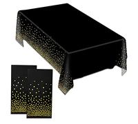 Jinlaili 2PCS Nappe à Pois dorés, Nappes de Fête, 137x274 cm Rectangulaire Nappe, Couvre-Tables Réutilisable, Nappe Imperméable, Nappes en Plastique, Couvertures de Nappes de Table de Fête (Noir)