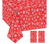 Jinlaili 2PCS Rouge Nappes de Noël, 137x274cm Plastique Nappe de Table de Noël Rectangulaire, Nappe Décorative pour Table, Couverture de Table Noel Nappe de Table à Manger pour Noel Table Decoration