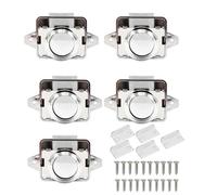 Jinlaili 5 Pieces Bouton Poussoir Loquet,Bouton Poussoir en Métal Serrure de Porte,Bouton en Métal Verrou Porte,Loquet de Verrouillage de Porte Sans clé,pour Caravane Yacht (Chrome brillant)