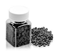 Jinlaili 500 Pcs Anneaux d'Extension de Cheveux Noir, Micro Rings 5 mm Doublés, Nano Bague Perles en Silicone, Pince Extension Cheveux, Perles pour le Collage d'Extensions de Cheveux Humains (#1)
