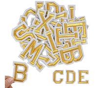 Jinlaili 52PCS Lettres Thermocollantes, Patchs d'Applique Alphabet A-Z, Lettre a Coudre Or, Lettres Brodées à Coudre ou Repasser, Patchs Lettres pour Vêtements de Sac de Chapeau de Chaussures