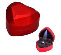 Jinlaili Boîte à Bague en Velours, Boîte de Bague avec Lumière LED, Ecrin Bague Forme de Coeur, Boîte à Bijoux Rangement, Coffret Cadeau à Bague pour Mariage Fianailles Cérémonie, 70x65x45MM (Rouge)