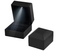 Jinlaili Boîte à Bague en Velours, Boîte de Bague avec Lumière LED, Ecrin Bague Forme de Coeur, Boîte à Bijoux Rangement, Coffret Cadeau à Bague pour Mariage Fianailles Cérémonie, 62x57x39MM (Noir 2)