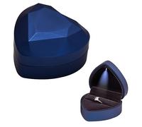 Jinlaili Boîte à Bague en Velours, Boîte de Bague avec Lumière LED, Ecrin Bague Forme de Coeur, Boîte à Bijoux Rangement, Coffret Cadeau à Bague pour Mariage Fianailles Cérémonie, 70x65x45MM (Bleu)